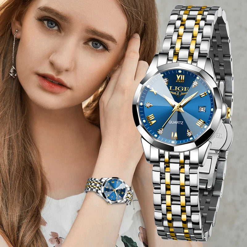 LIGE Top Luxury Elegant Women Watch Fashion Ladies Watch Waterproof Luminous Quartz Wristwatch Reloj Mujer Girlfriend Gifts+Box