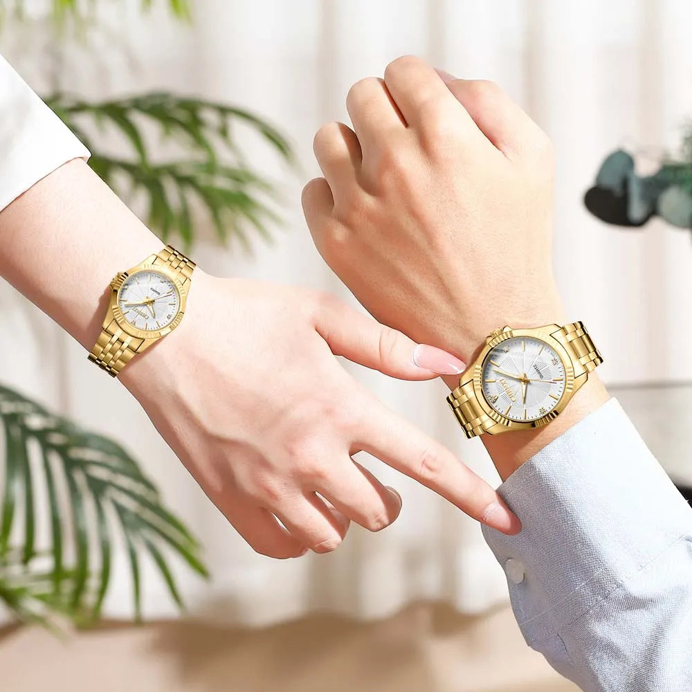 Golden Harmony - Luxury Diamond-Accented Couple's Watch Set