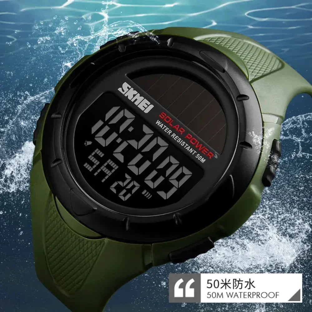 SKMEI 1405 Solar Sport Digital Mens Wristwatch Military LED Display Watch for Men Waterproof Shockproof Clock Reloj Hombre 1251