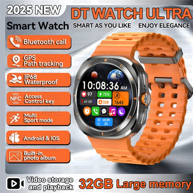 2025 New DT Watch UItra 7 32Gb Large memory AMOLED MP4 Video NFC Men Women HD Bluetooth Call Compass Fitness GPS Tracker Watch