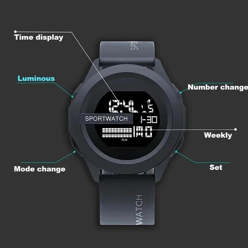 POSHI Sport Watch for Man Luxury Digital Wristwatch Stopwatch Luminous with Date Week Original Waterproof Clock free shipping