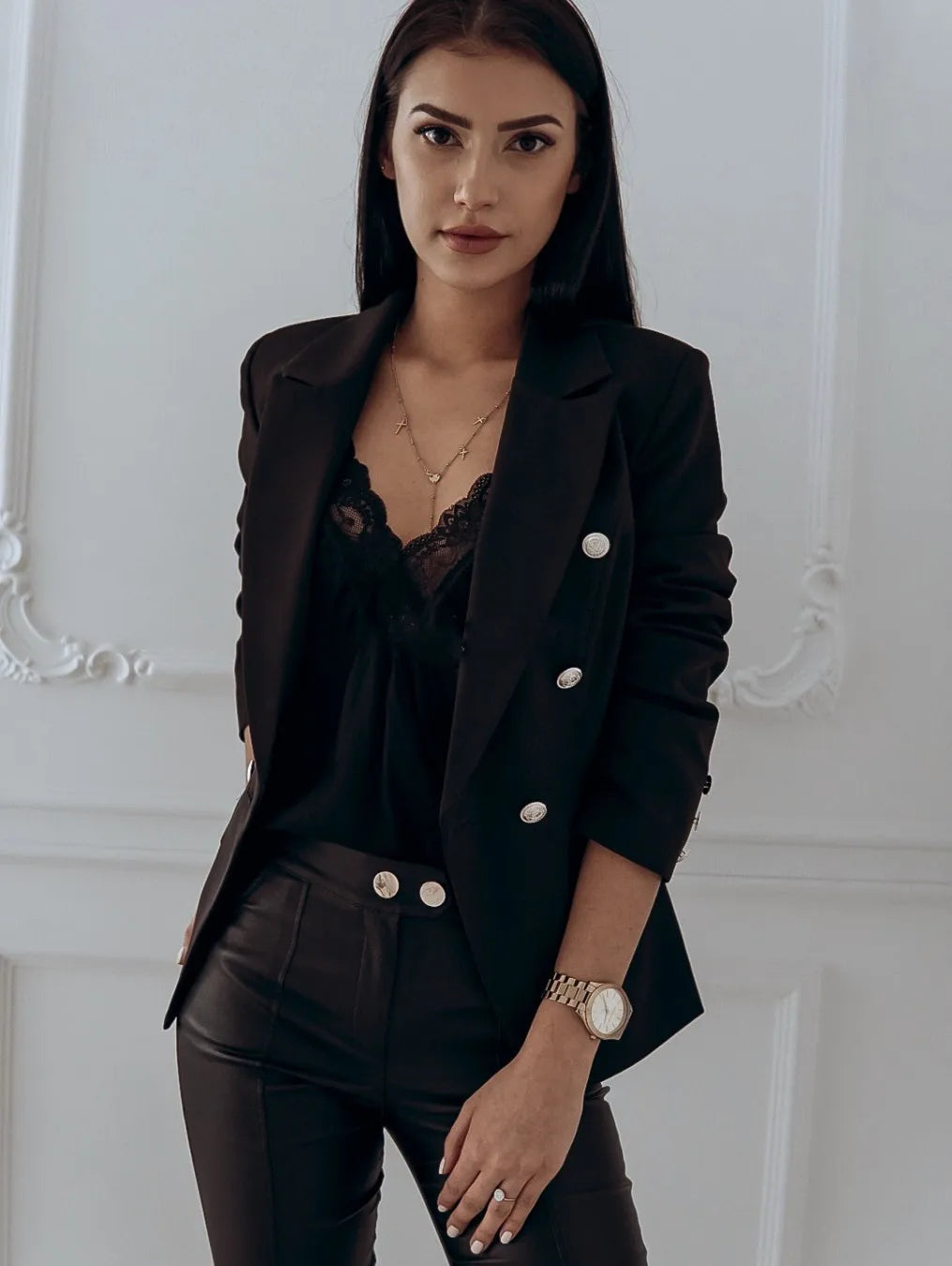 Women Stylish Plus Size Jacket Casual Blazers Jacket Suit Coat Double-breasted Blazer Sliming Overalls Pocket Cardigan Coat