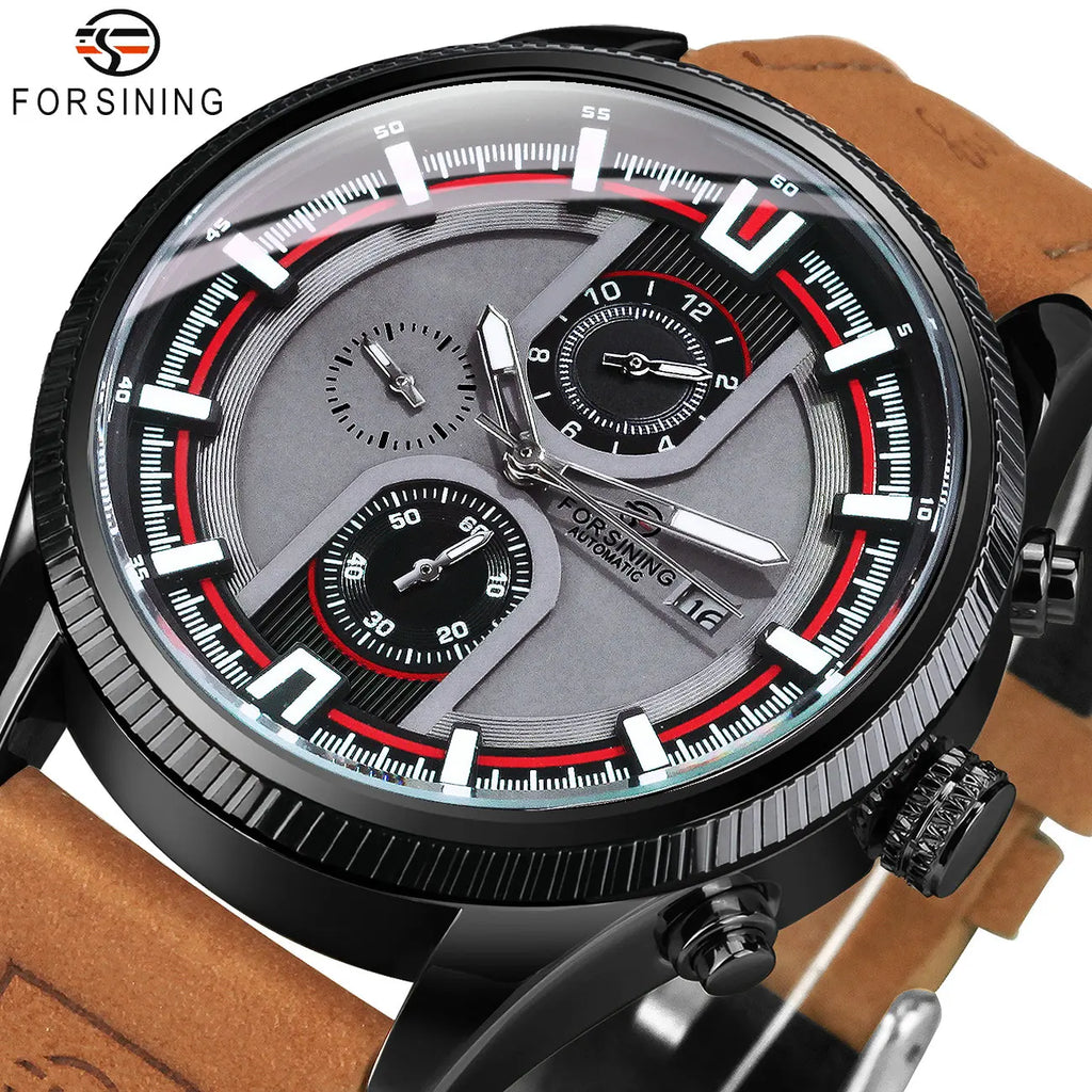 Forsining Men's Sports Mechanical Watch - Automatic Luminous Military Leather