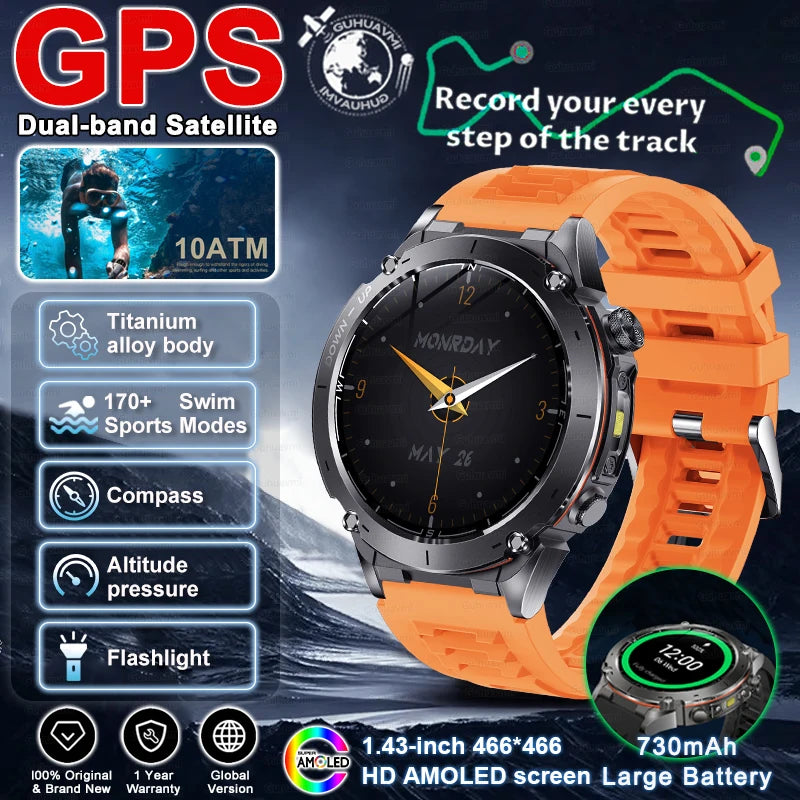 For HUAWEI GPS Smart Watch 10ATM Waterproof Built-in Dual-Band GNSS BT Call Compass  MIL-STD 810H Grade Military Smartwatch 2025