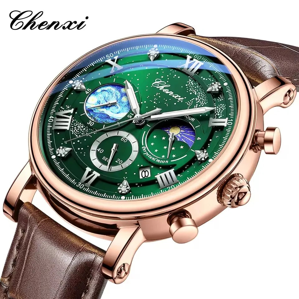 CHENXI 972 Men's Multi-Function Quartz Watch - Waterproof Chronograph with Moon Phase & Calendar