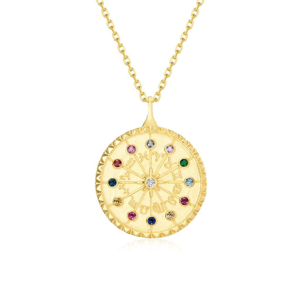 14K Gold Wheel of Fortune Zodiac Amulet