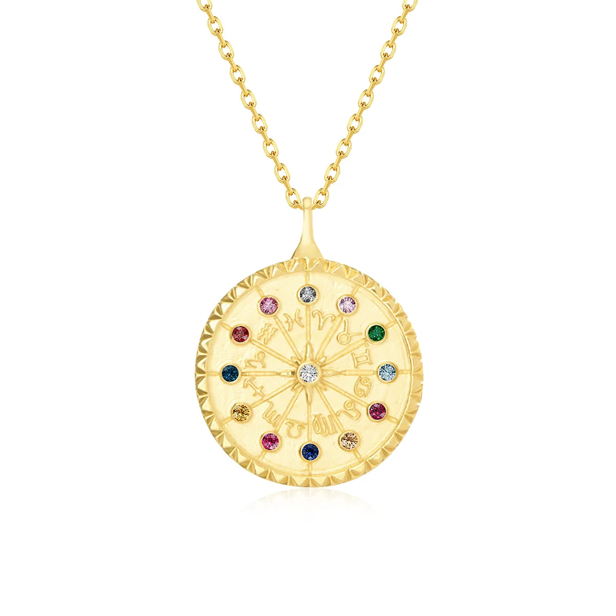 14K Gold Wheel of Fortune Zodiac Amulet