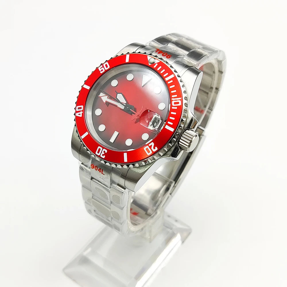 Gradient Red Dial Luminous Dress Automatic Mechanical Sapphire 40mm No Logo NH35 Men's Watch Automatic