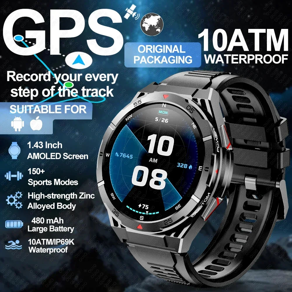 2025 New GPS Dual-Band satellite SmartWatch Men 1.43'' AMOLED Screen Compass Heart Rate BT Call IP69 10ATM Waterproof SmartWatch