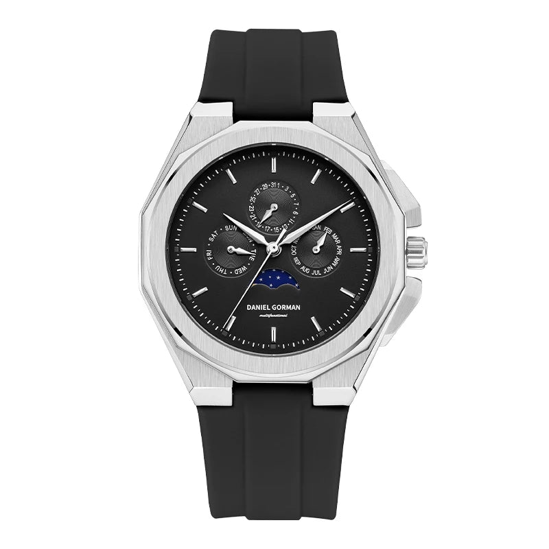 Sporty Men Wristwatch Chronograph Watch Function 3 Eyes Luminous hands Stainless Steel Case Soft Silicone Strap Reloj