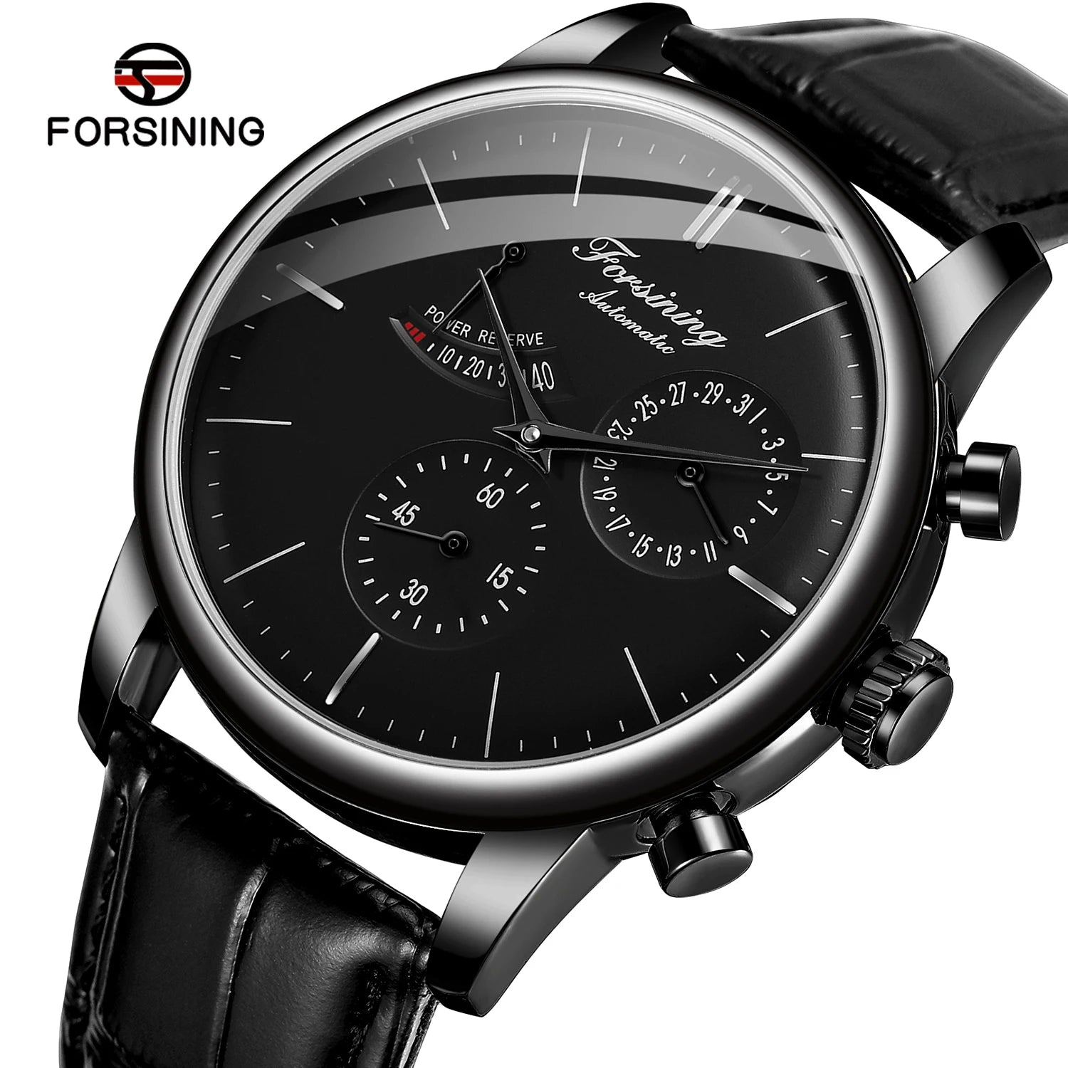 Power Reserve Date Automatic Watch - Elegant Leather Strap