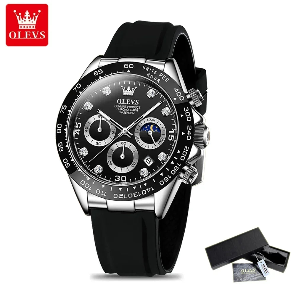 OLEVS Luxury Men's Watches Moon Phase Chronograph Man Watch Original Quartz Wrist Watch Waterproof Luminous Watch for Men Clock