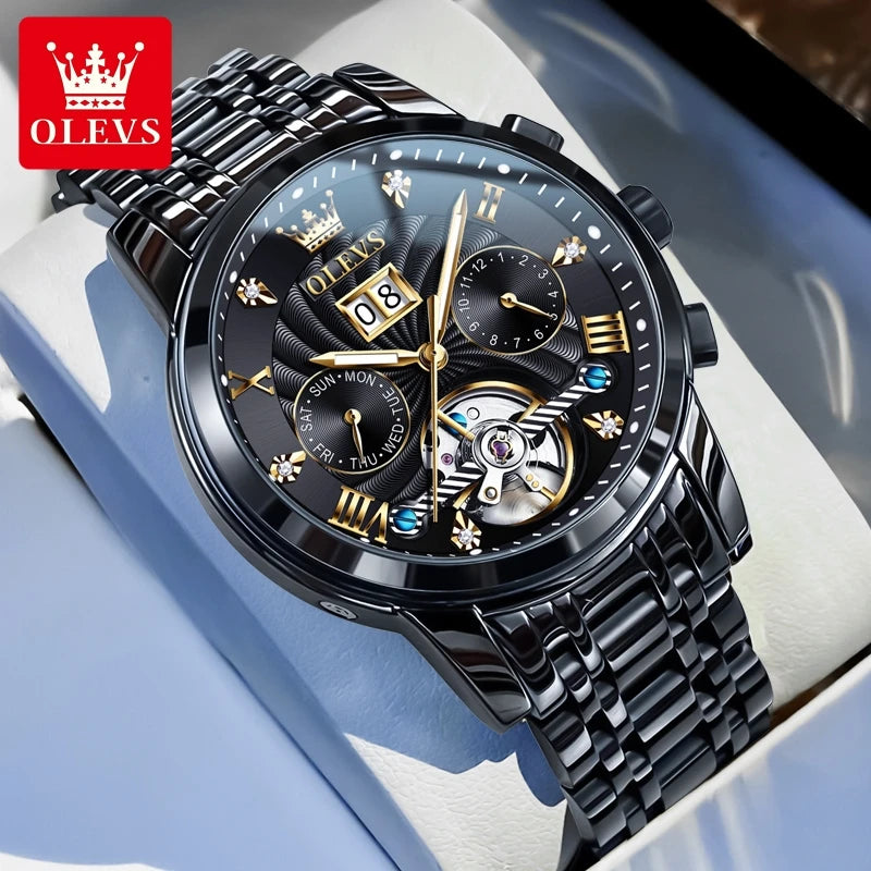 OLEVS Original brand Skeleton Men Watch Luxury Automatic Mechanical watches for man Waterproof Skeleton Luminous reloj hombre