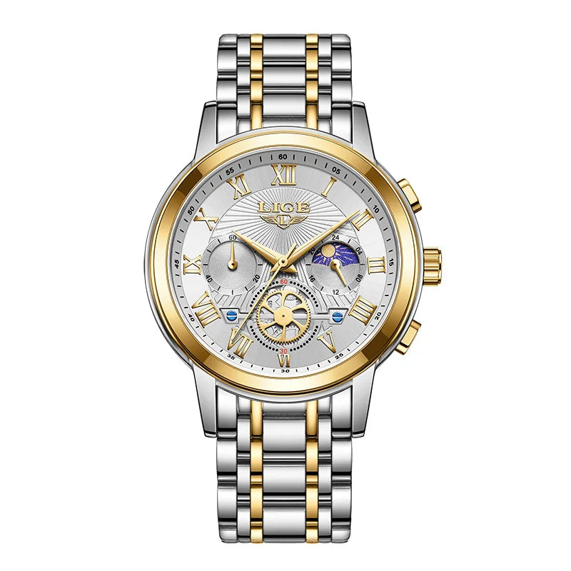 LIGE Creative Moon Phase Watch Women Fashion Elegant Waterproof Women's Quartz Wristwatches Luxury Sport Chronograph Reloj Mujer