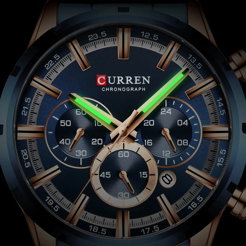 CURREN Men's Full Steel Chronograph Watch - Waterproof Luxury Sports Quartz Timepiece
