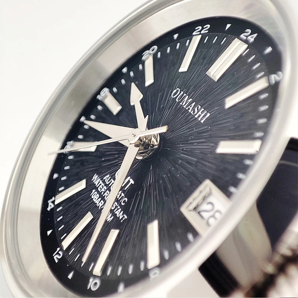 NH34 GMT Watch Automatic Mechanical Dual Time-zone Waterproof Luminous Indexes Sapphire crystal Customizable Watches for Men