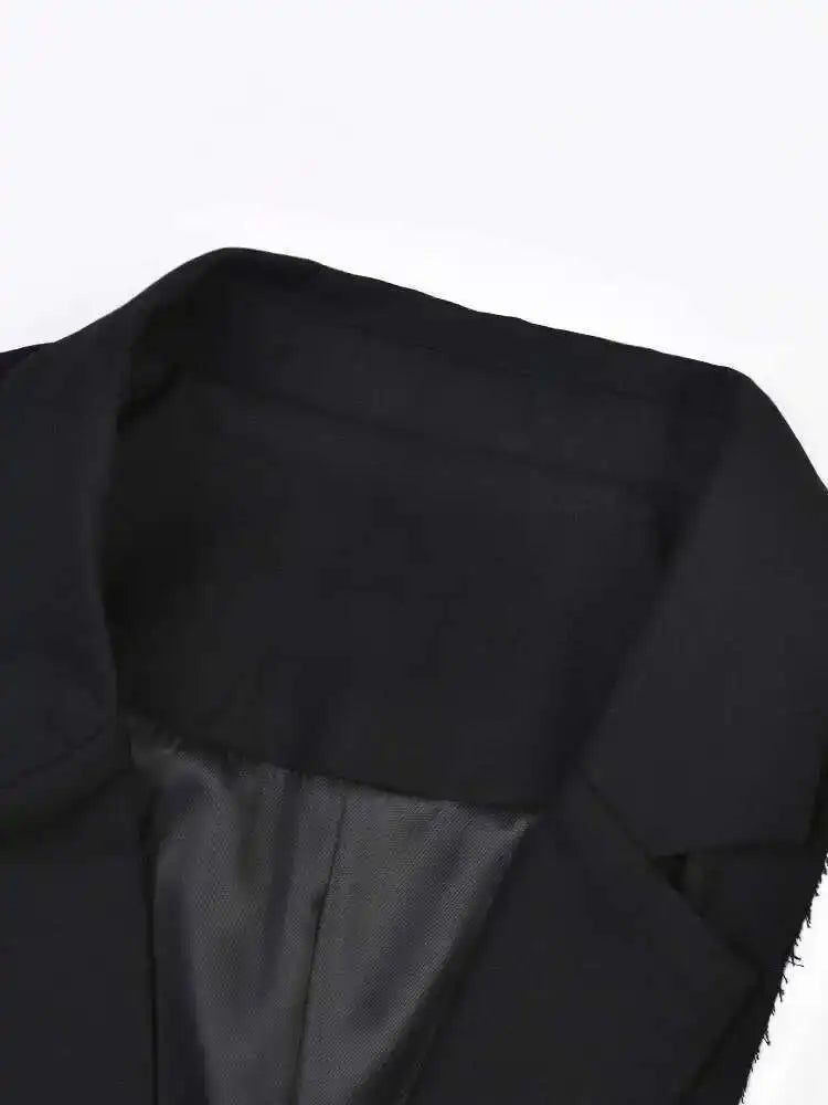 [EAM]  Women Black Irregular Color-block Big Size Blazer New Lapel Long Sleeve Jacket Fashion Tide Spring Autumn 2025 1DF308001
