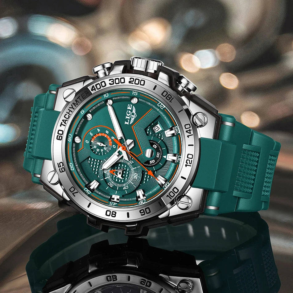 LIGE Tactical Green - Military Silicone Big Dial Sport Chronograph