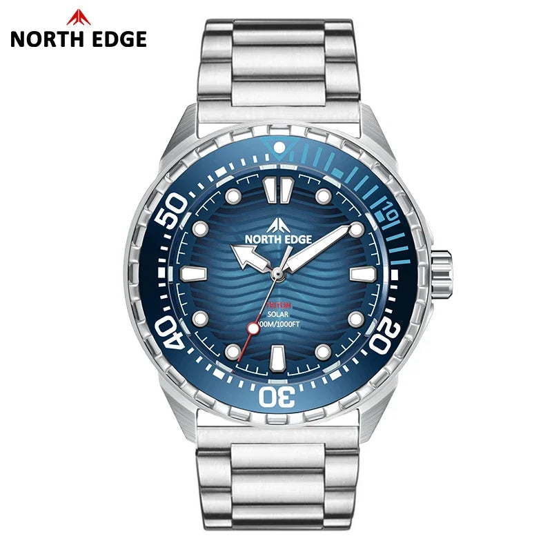 NORTH EDGE TRITON Solar Powered Dive Watch Men Luxury Quartz Watches For Men 316L Stainless Steel Case Waterproof 300M  2025 New