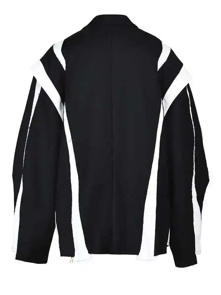 [EAM]  Women Black Irregular Color-block Big Size Blazer New Lapel Long Sleeve Jacket Fashion Tide Spring Autumn 2025 1DF308001