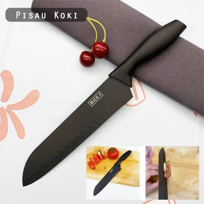 PLYS Sharp Black Steel Kitchen Knife Set Stainless Steel Fruit Knife Household Knife Multifunctional Chef Knife