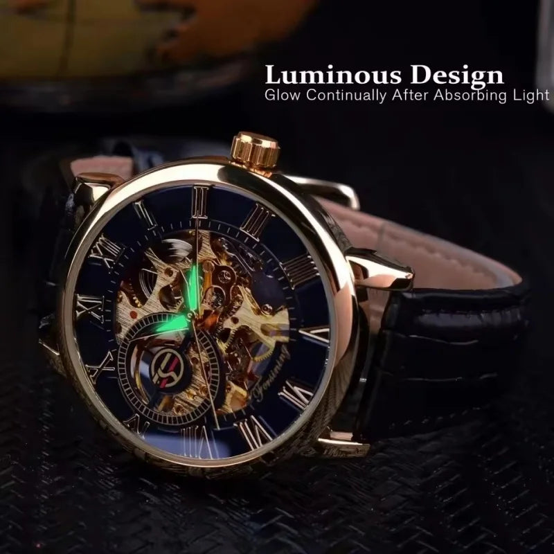 Manual Mechanical Watch - 3D Hollow Golden Dial