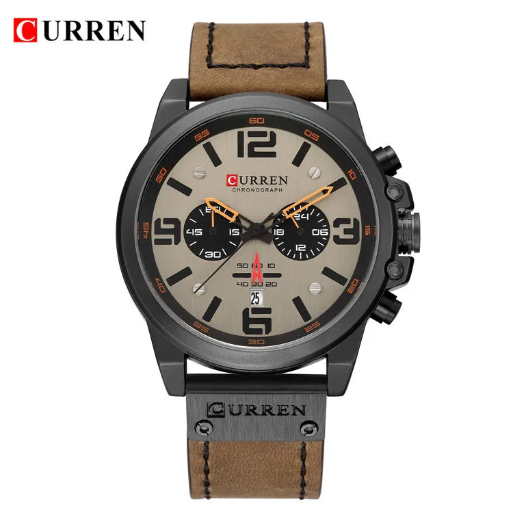 Curren 8314 Men's Chronograph Watch - Multi-Function Sports Leather Strap Timepiece