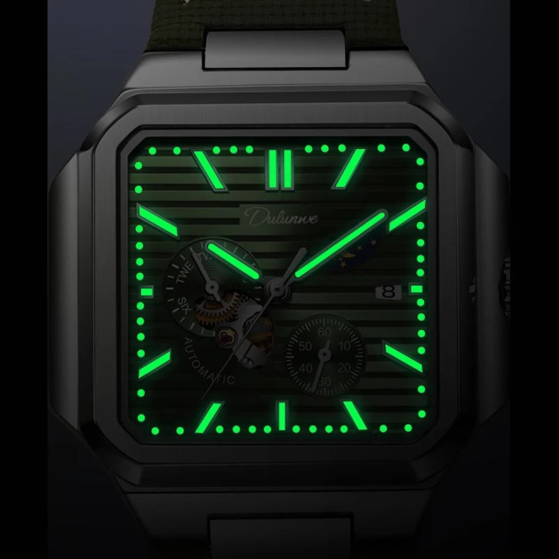 Fashion Men's Moon Phase Sport  Watch Automatic Mechanical Waterproof Luminous Wrist Watches Men Clock Horloges Mannen