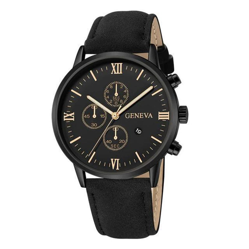 Everyday Classic - Men's Casual Leather Band Quartz Watch with Calendar