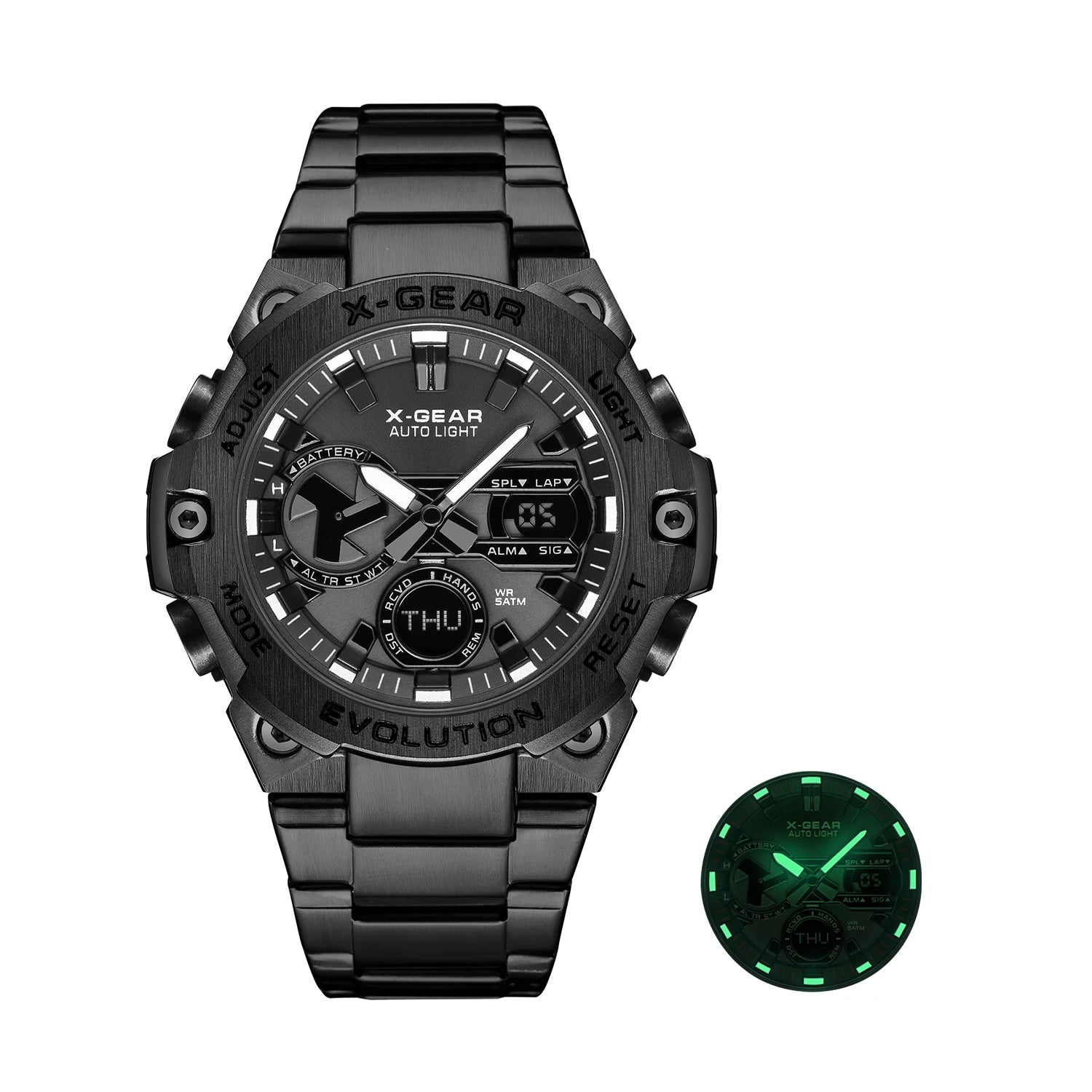 Men's Solar Energy Watch Endurance Light Kinetic Energy with Timer Alarm Clock Rotating Windmill Stainless Steel Watch Strap