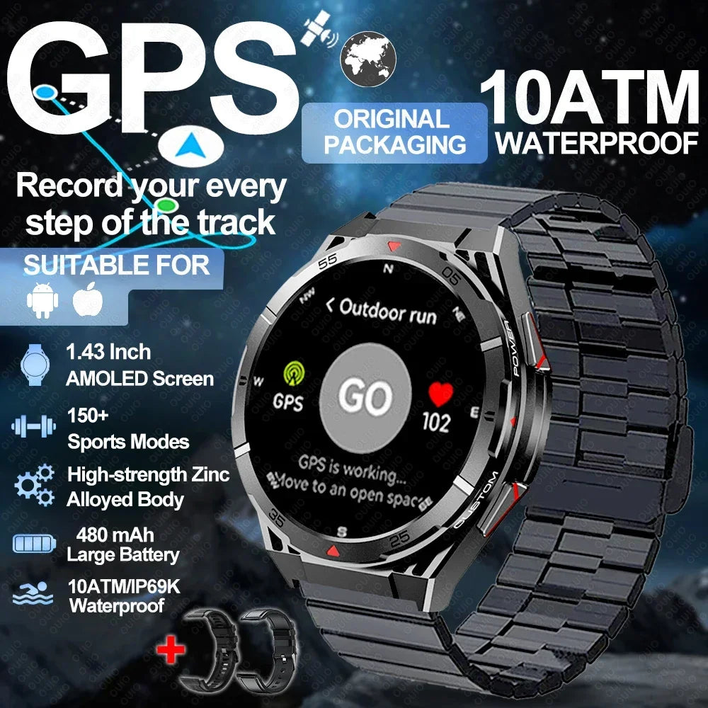 2025 New GPS Dual-Band satellite SmartWatch Men 1.43'' AMOLED Screen Compass Heart Rate BT Call IP69 10ATM Waterproof SmartWatch