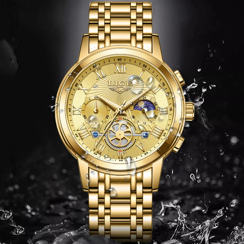 LIGE Creative Moon Phase Watch Women Fashion Elegant Waterproof Women's Quartz Wristwatches Luxury Sport Chronograph Reloj Mujer