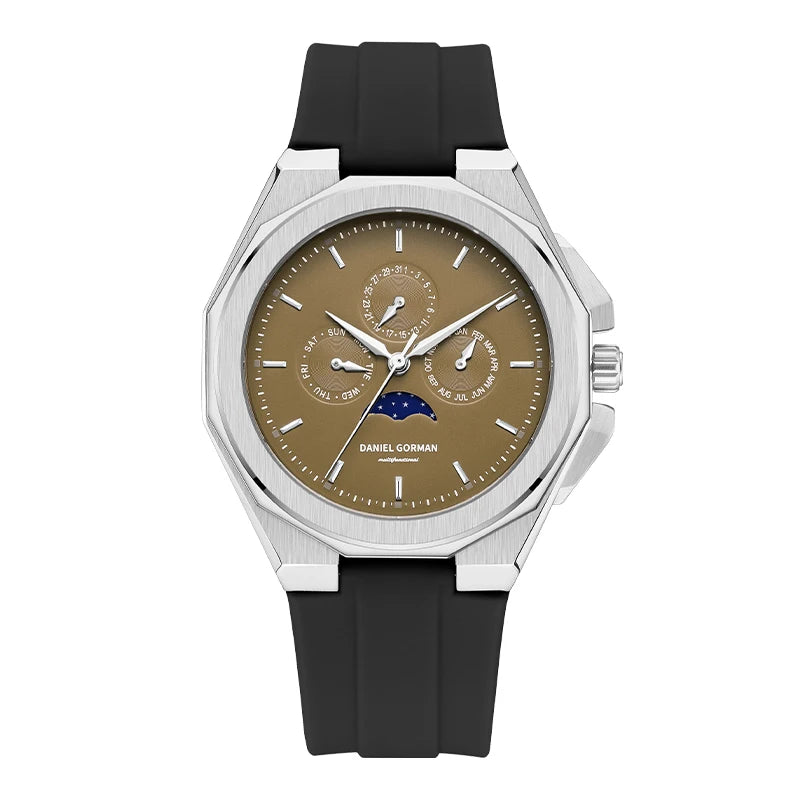 Sporty Men Wristwatch Chronograph Watch Function 3 Eyes Luminous hands Stainless Steel Case Soft Silicone Strap Reloj