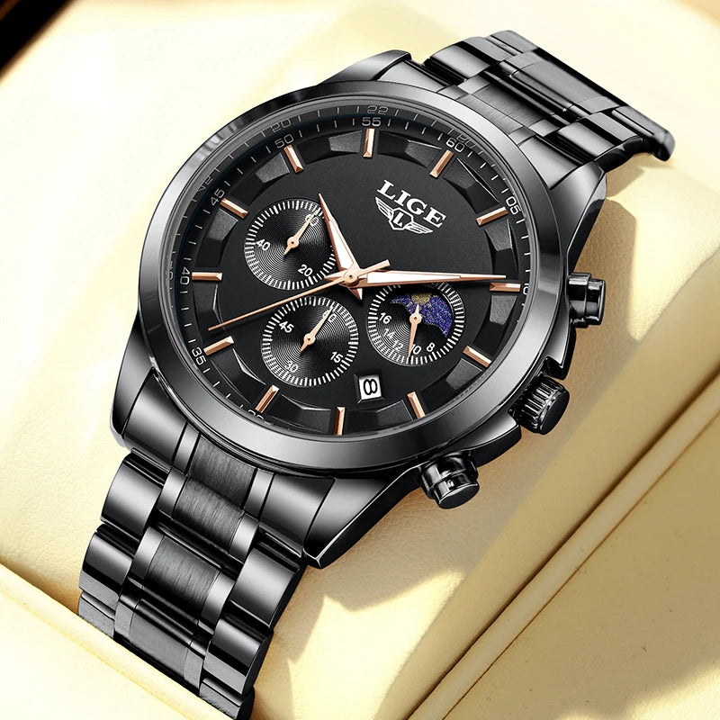 LIGE Prestige 2025 - Modern Luxury Steel Chronograph Watch