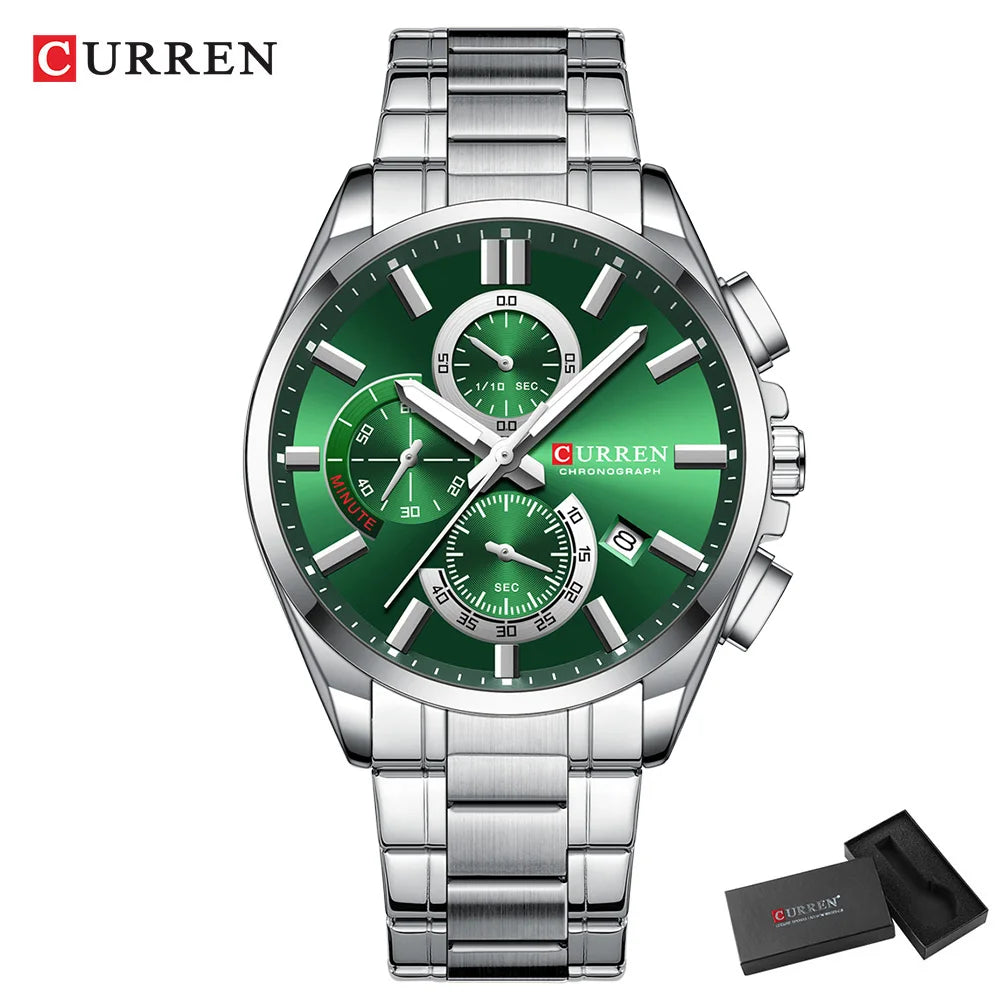 CURREN Men's Luxury Chronograph Watch - Moon Phase Waterproof Stainless Steel