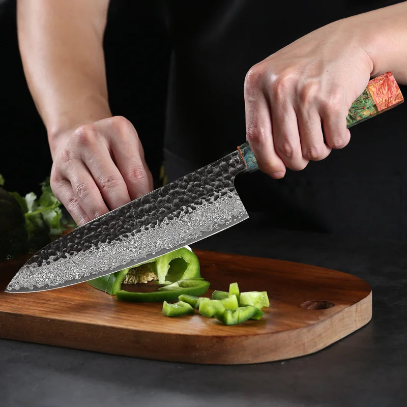 Japanese Kitchen Knife Set Handmade Forged Damascus Steel Santoku Custom 8 inch Chef Knife