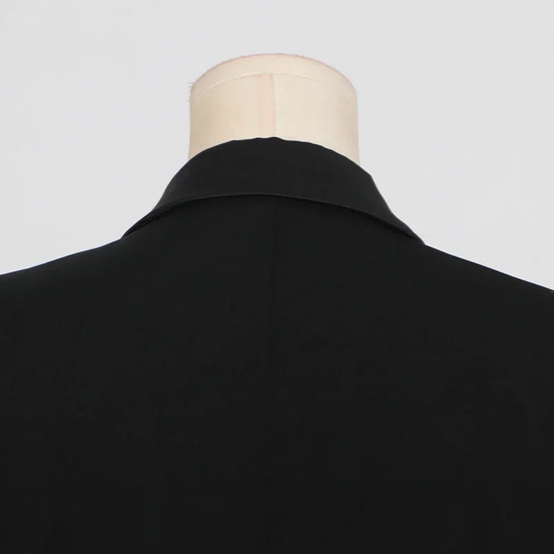 VGH Streetwear Spliceed Diamonds Slim Blazers for Women Notched Collar Long Sleeve Patchwork Button Temperament Coat Female New