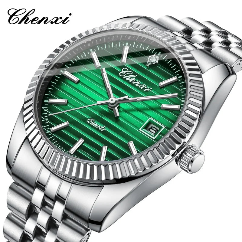 Waterproof Calendar Watch - Luminous Stainless Steel Casual Quartz Timepiece