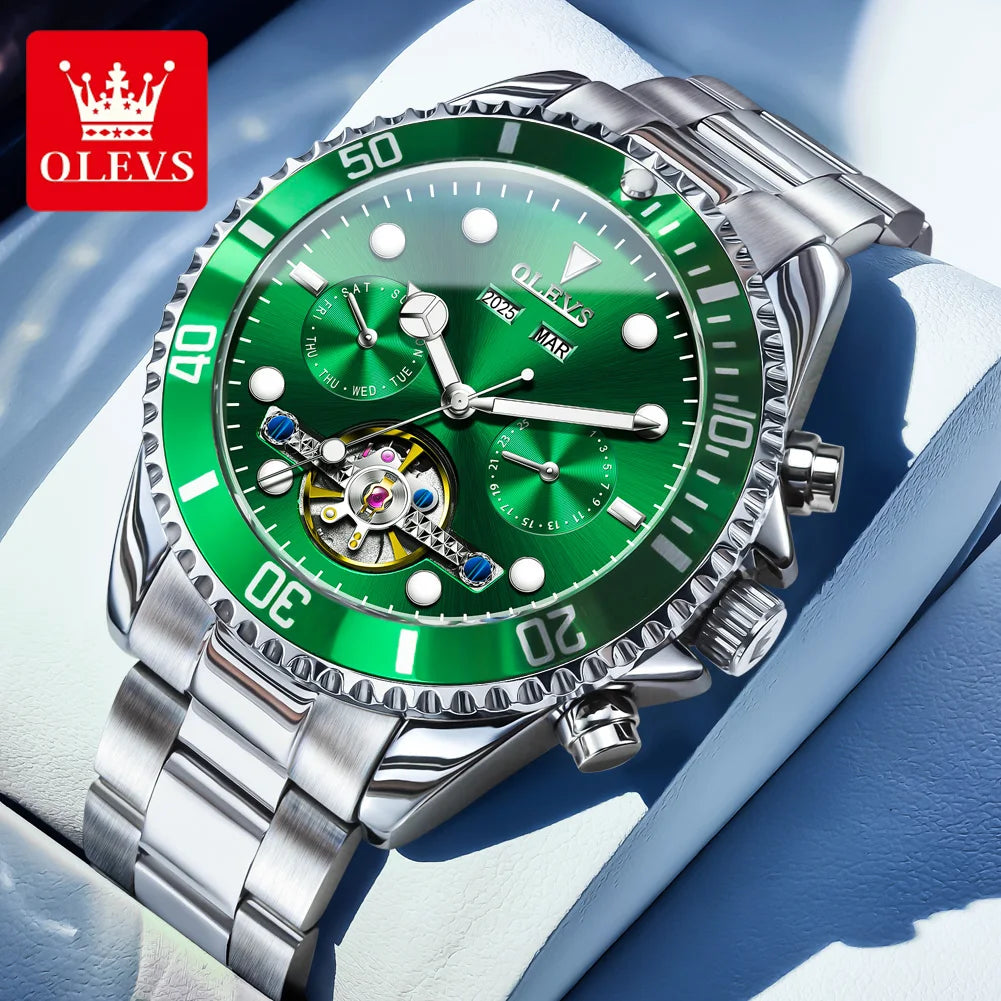 OLEVS 6605 Mens Watch Luxury Original Automatic Mechanical Watch Waterproof Luminous  PerpetualCalendar Day-Date Watch With Box