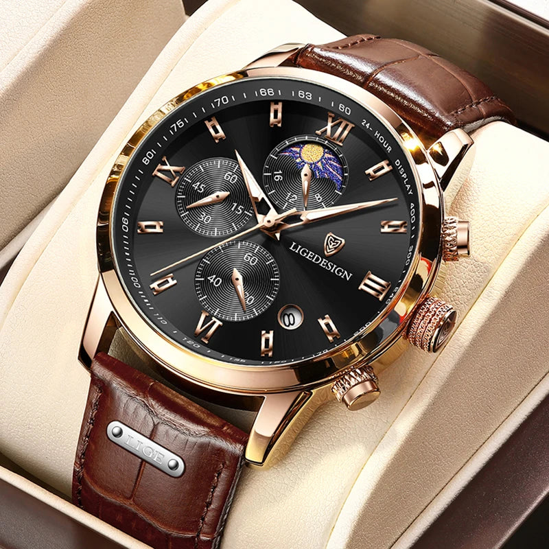 LIGE Luxe Moderne - Fashion Leather Waterproof Luminous Dress Watch