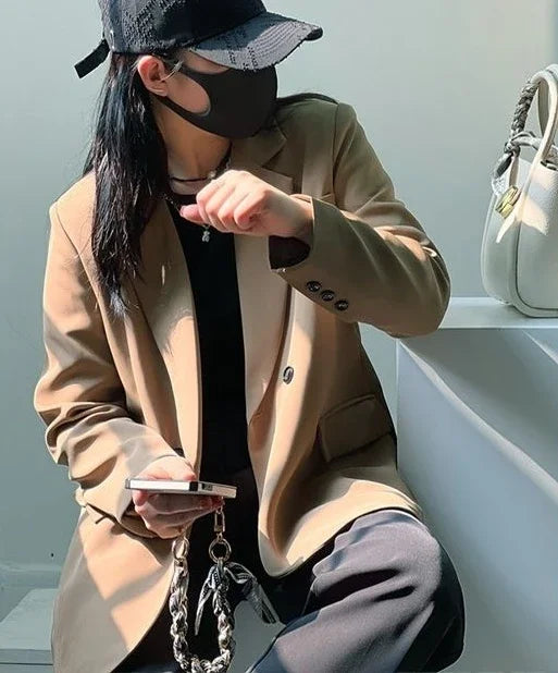Clothes Jacket Brown Over Coats for Women Black Blazer Woman Dress Outerwears Loose Long Solid on Promotion Sale 2024 Autumn New