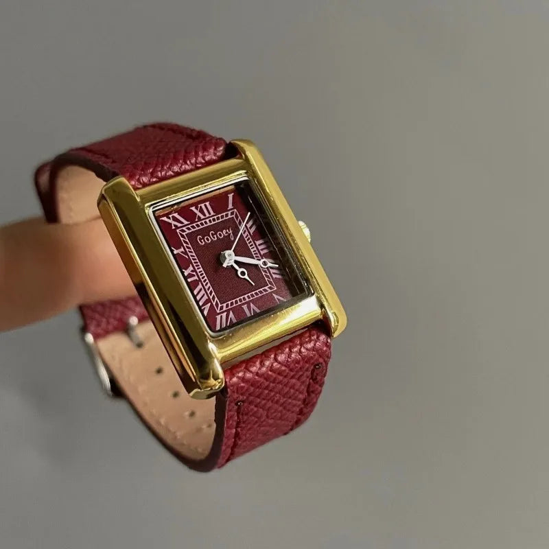 Fashion Watch for Women Red Leather Strap Ladies Dress Watch Square Dial Brand Quartz Wristwatches Dropshipping Luxury Clock
