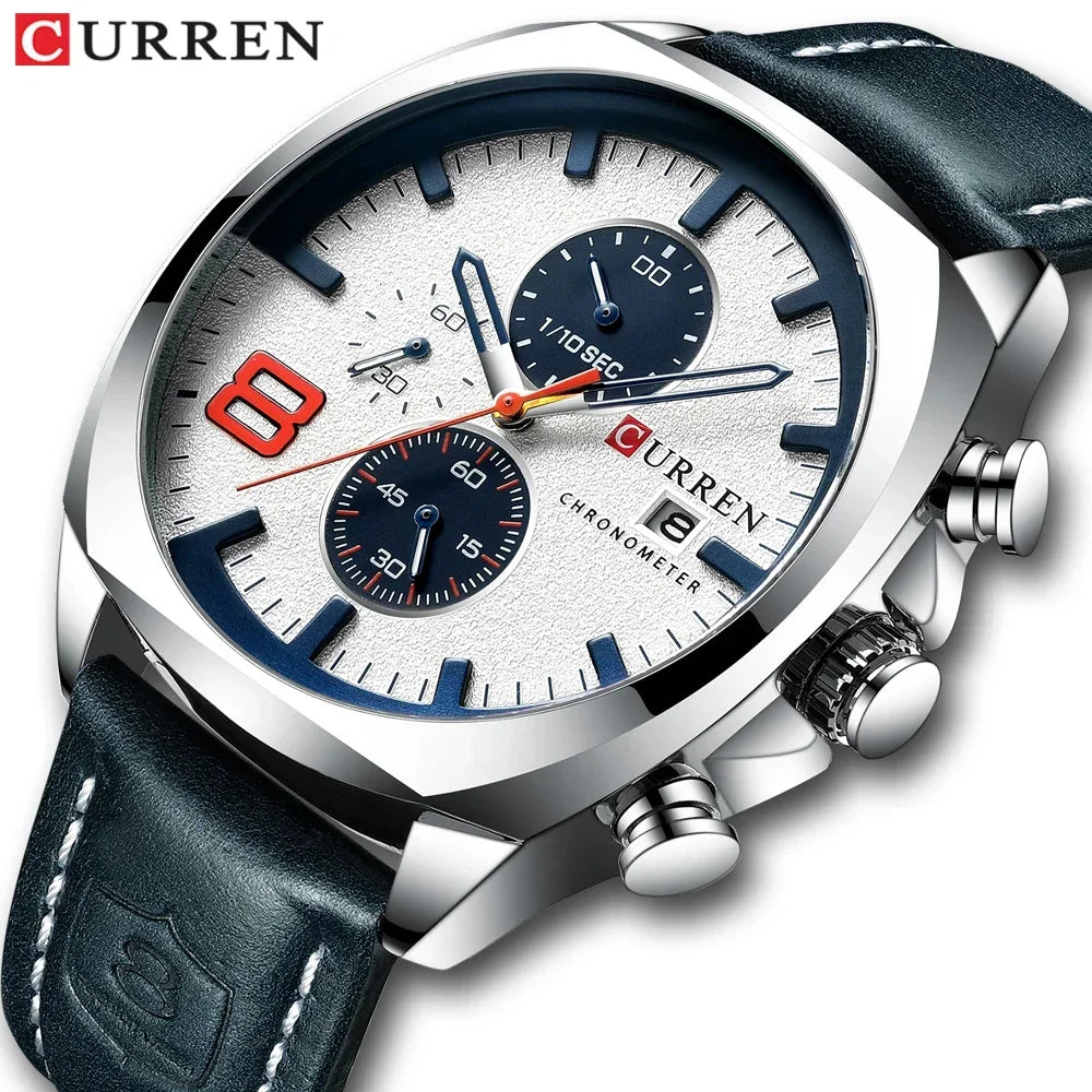 CURREN 8324 Men's Waterproof Sports Watch - Luxury Leather Military Casual Timepiece
