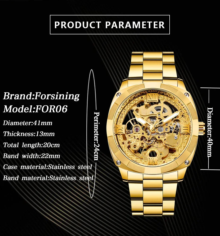 Full Golden Skeleton Automatic Watch - Retro Luxury Mechanical with Luminous Hands