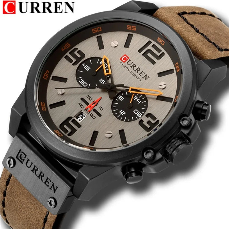 Curren 8314 Men's Chronograph Watch - Multi-Function Sports Leather Strap Timepiece