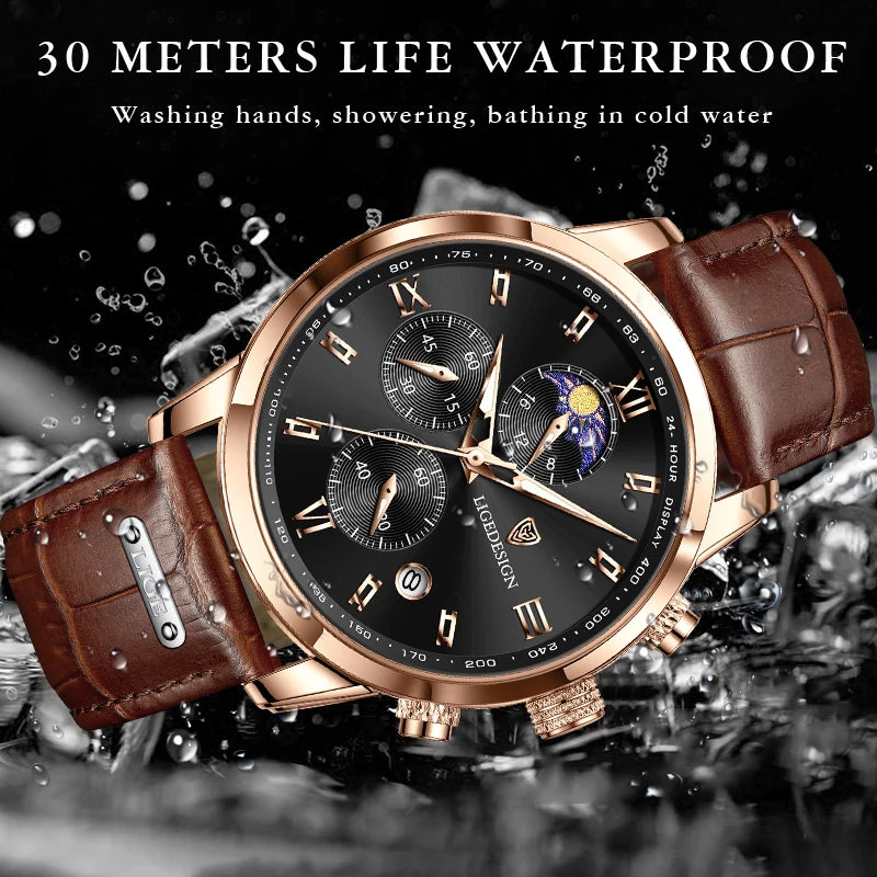 LIGE Luxe Moderne - Fashion Leather Waterproof Luminous Dress Watch