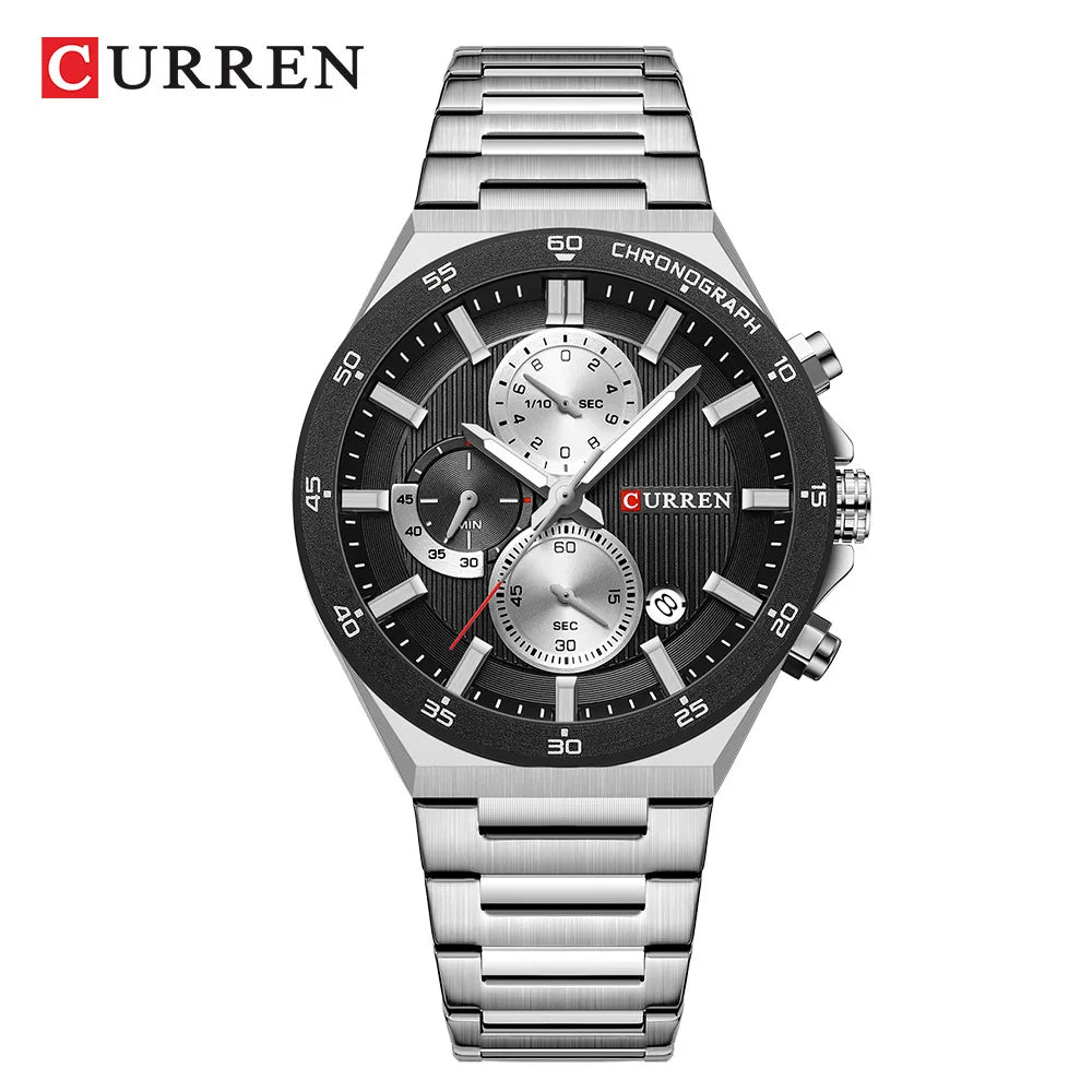 CURREN 43mm Men's Chronograph Watch - Stainless Steel Luminous Sports Luxury Timepiece