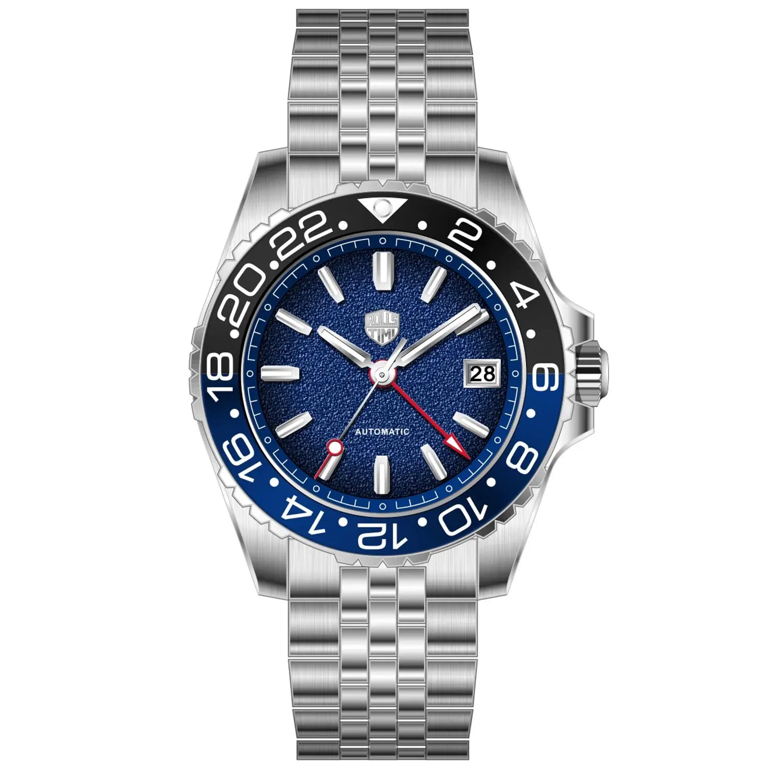 2025 New GMT Men's Watches RollsTimi Automatic Watch For Man NH34 Mechanical Wristwatches AR Sapphire Mirror Luminous Waterproof