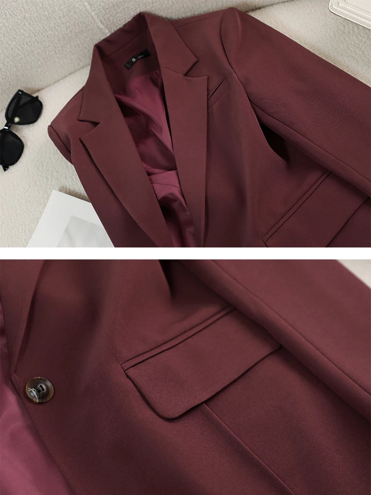 Autumn Winter Women Ladies Blazer Beige Black Red Female Long Sleeve Solid Loose Formal Jacket Coat