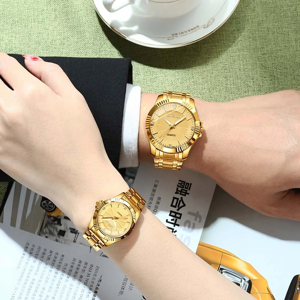 Golden Harmony - Luxury Diamond-Accented Couple's Watch Set